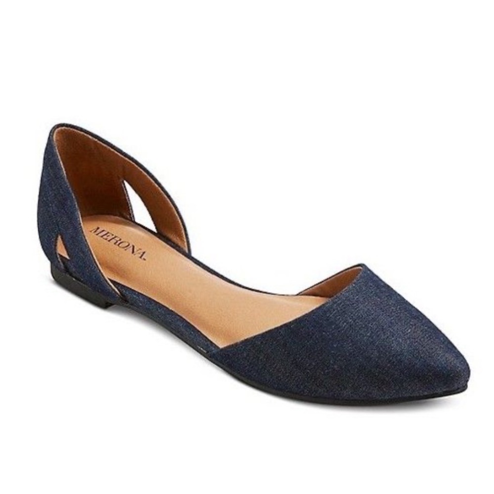 Merona Vintage Y2K Denim Blue Pointed Toe DOrsay Flats Women's Size 8